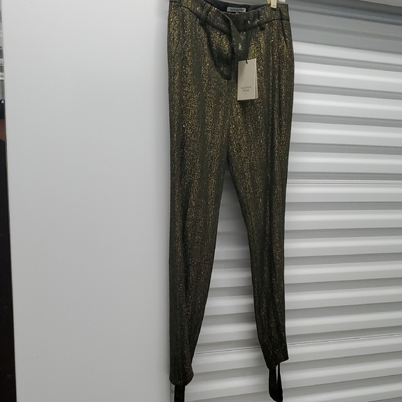 Sz 36 FR Gold Dress Sturrup Pants with Shimmery Finish